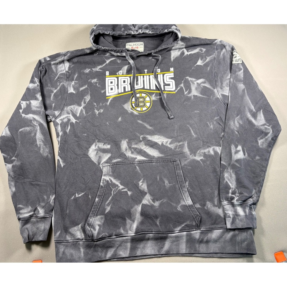 Boston Bruins Calhoun NHL Acid Wash Hoodie Sweatshirt Grey XL